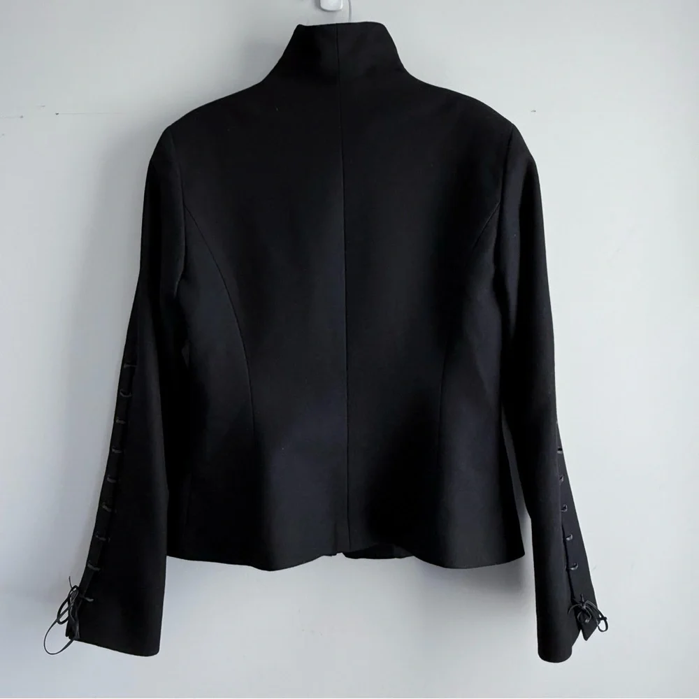 TOMASO Stefanelli Black Wool Cashmere Peacoat Lace-Up Sleeve Designer Jacket M - Picture 12 of 16